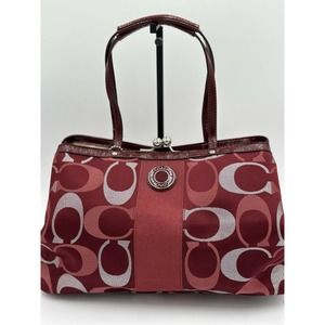 Coach Maroon And Silver Signature C Canvas And Pa… - image 1